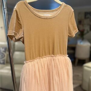 Taylor Joelle Charming Kids Dress in Tan and Cream